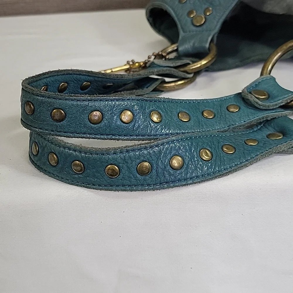 Fossil Teal Woven Hobo with Stud and Ring Accents
